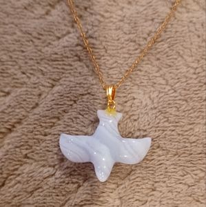 Bird necklace stone bird goldtone chain 16"